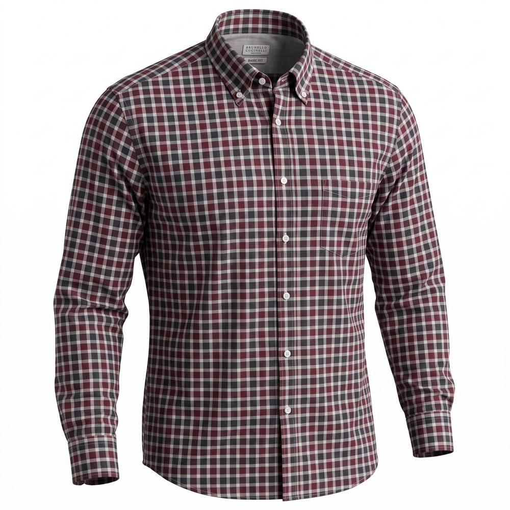 Brunello Cucinelli Mens Basic Fit Plaid Cotton Button Down Shirt Italy XXXL XL